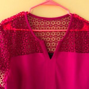 Pink Eyelet Mixed Media Top